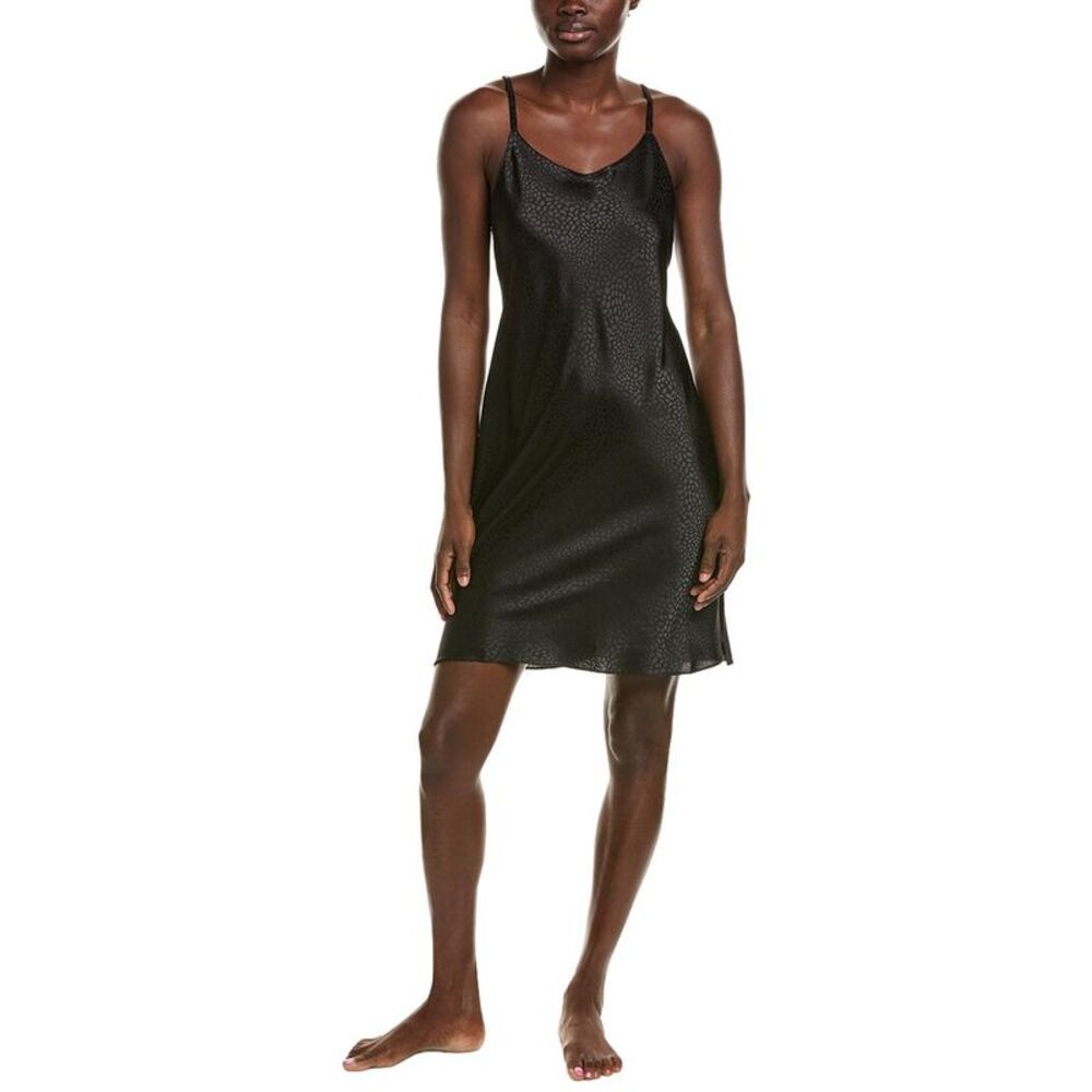 N Natori Womens Wilderness Satin Jacquard Chemise, Black